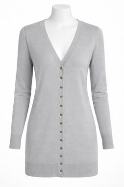 Halife Longline Button Front Knit Cardigan Light Gray Small